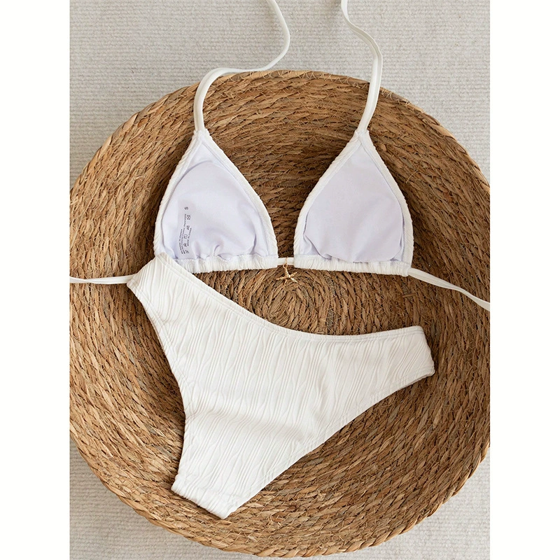 Women's Halter Neck Triangle Bikini Set with Tie Back view 3