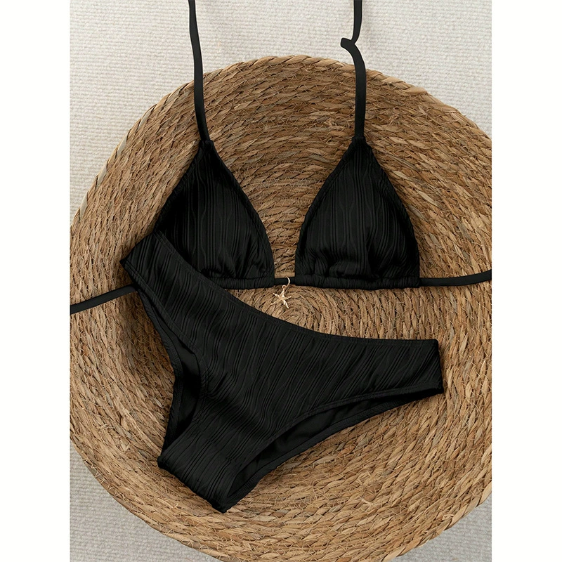 Women's Halter Neck Triangle Bikini Set with Tie Back view 7