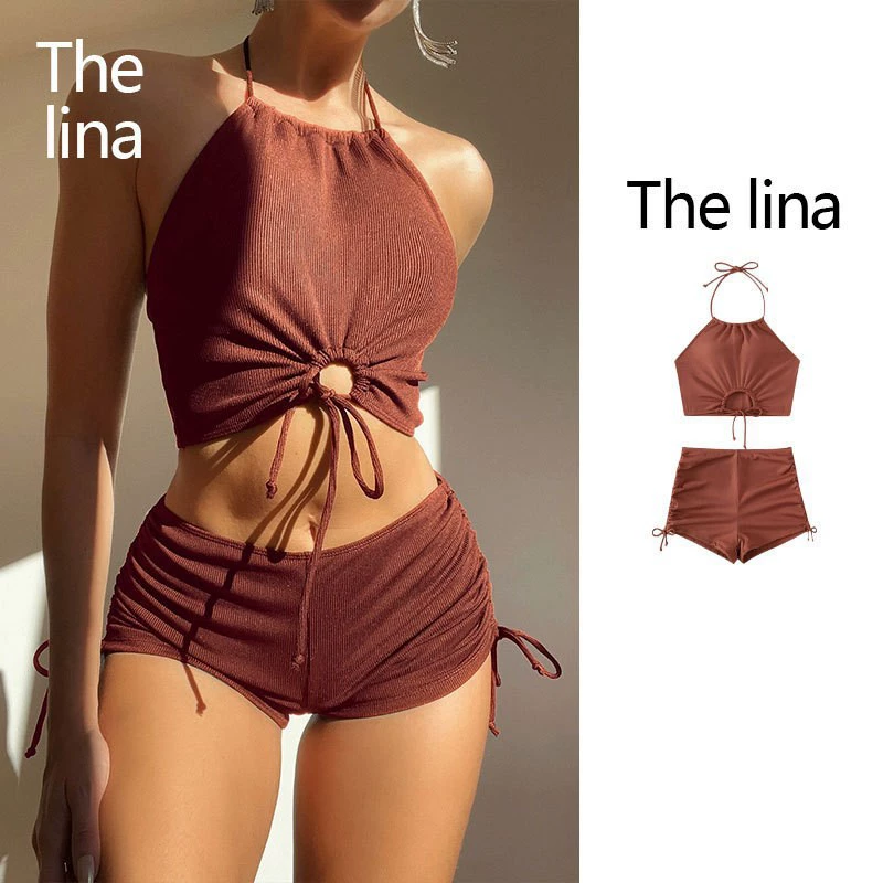 Two-Piece Halter Neck Swimsuit with Boy Shorts
