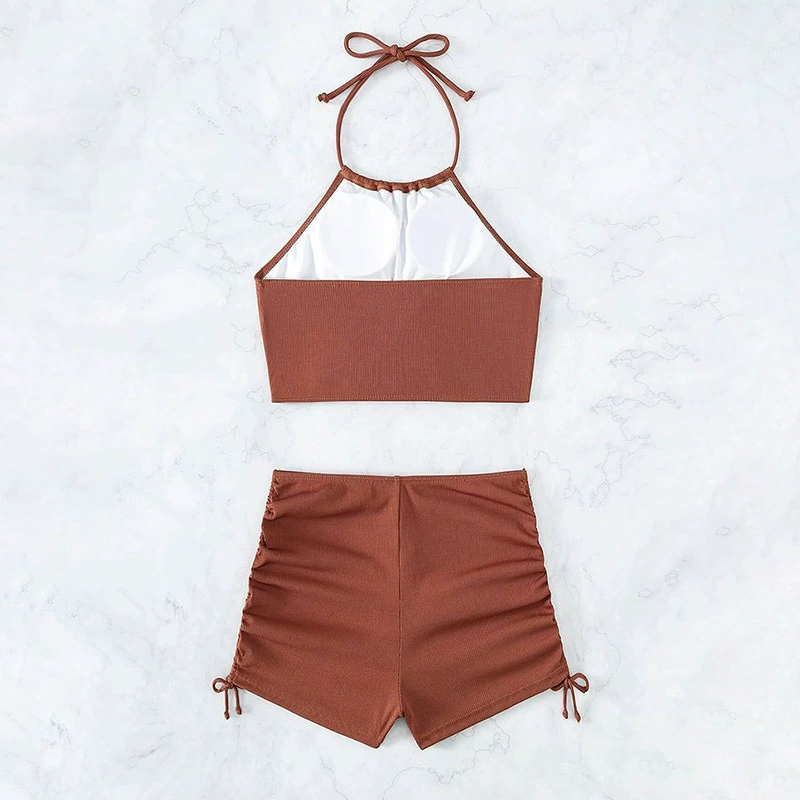 Two-Piece Halter Neck Swimsuit with Boy Shorts view 3