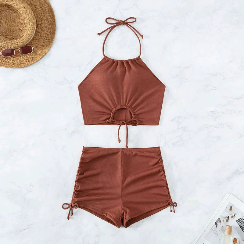 Two-Piece Halter Neck Swimsuit with Boy Shorts view 4