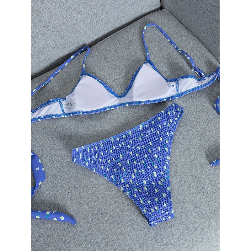 Smocked Triangle Bikini Set with Adjustable Straps view 3