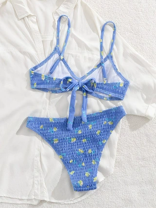 Smocked Triangle Bikini Set with Adjustable Straps view 7