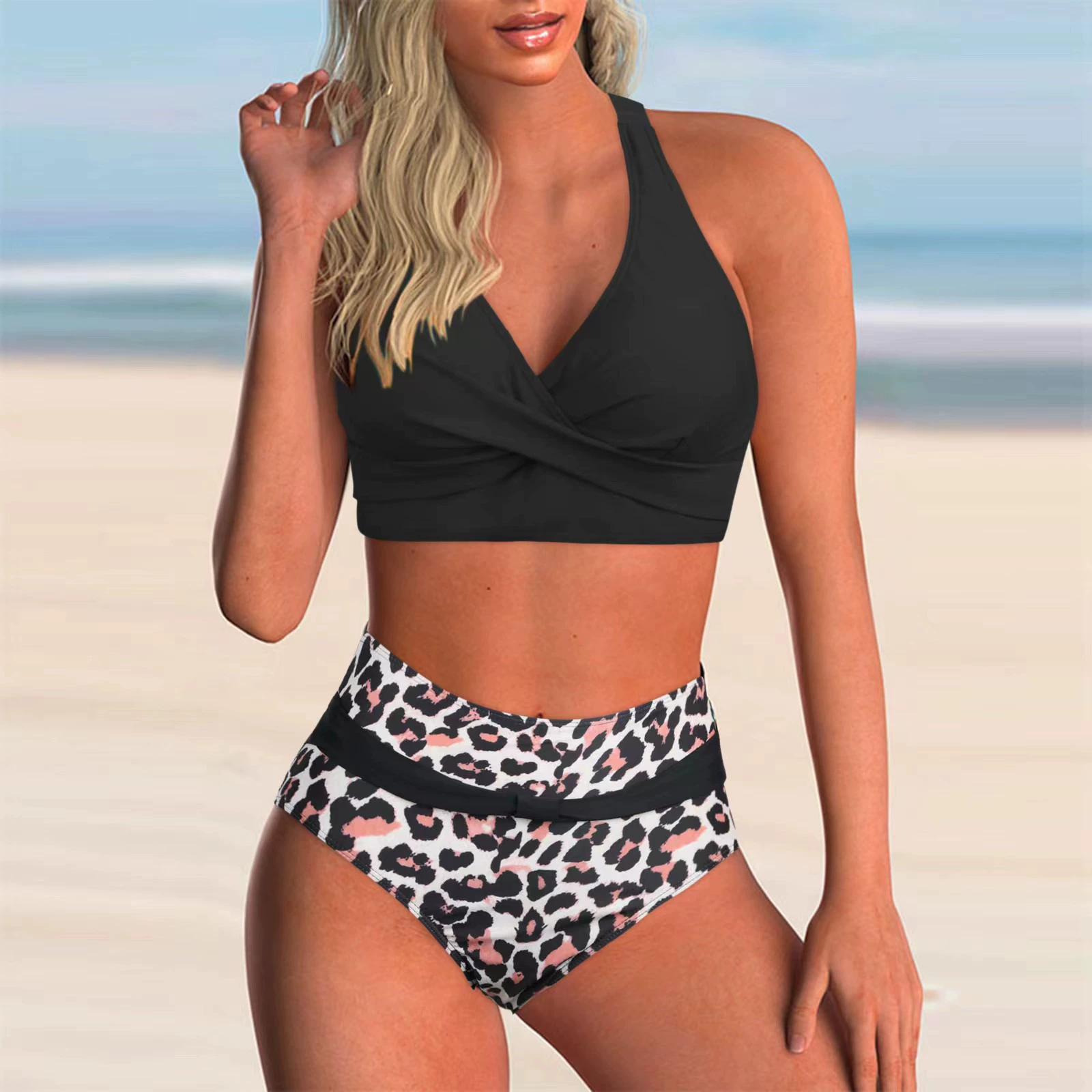 Wrap Front Bikini Set with High Waist Bottom view 3