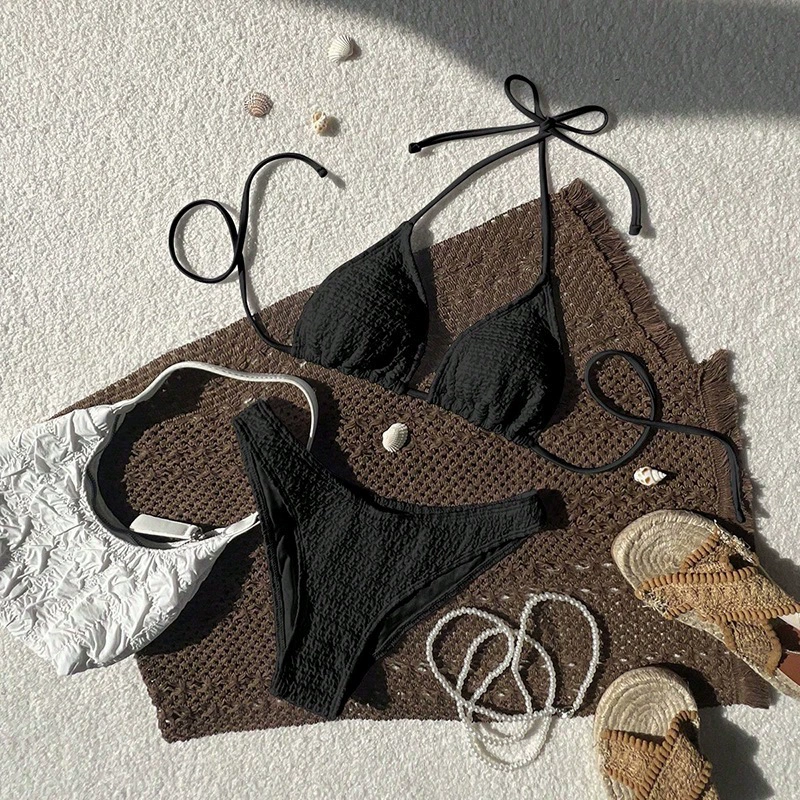 Halter Neck Triangle Bikini Set with Adjustable Ties view 10