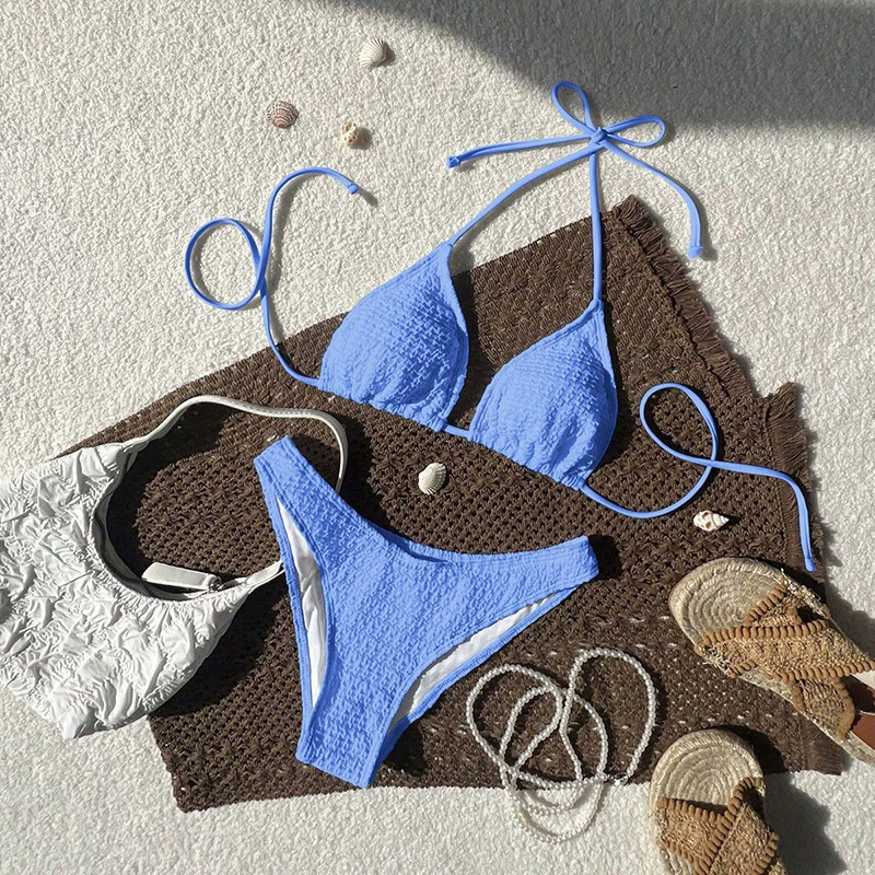 Halter Neck Triangle Bikini Set with Adjustable Ties view 11