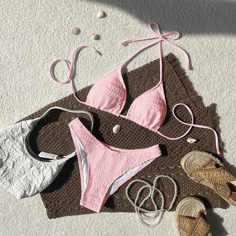 Halter Neck Triangle Bikini Set with Adjustable Ties