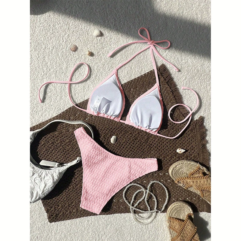 Halter Neck Triangle Bikini Set with Adjustable Ties view 3