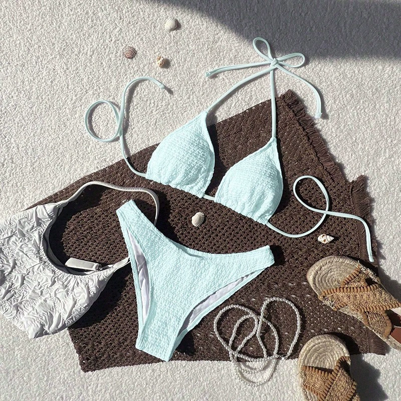 Halter Neck Triangle Bikini Set with Adjustable Ties view 6