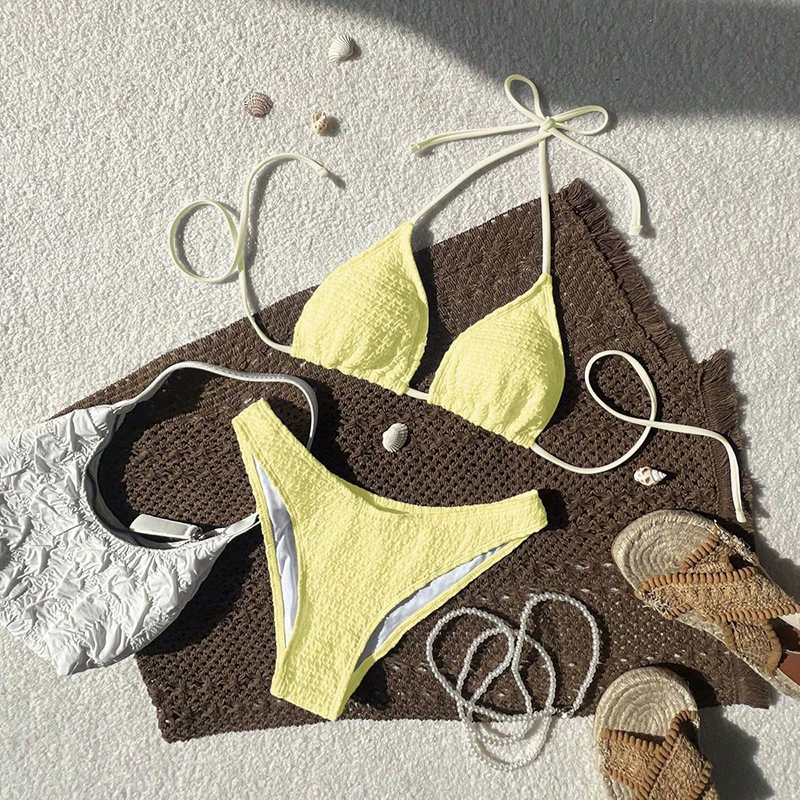 Halter Neck Triangle Bikini Set with Adjustable Ties view 7