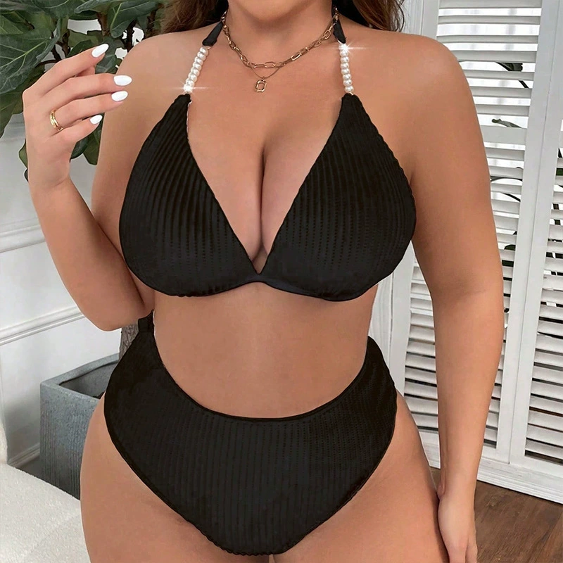 Pearl Halter Neck High Waist Bikini Set