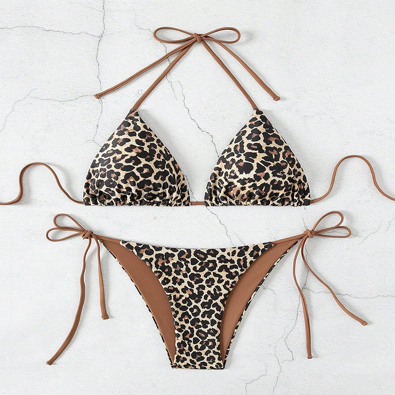 Two-Piece Triangle Bikini Set with String Ties view 3