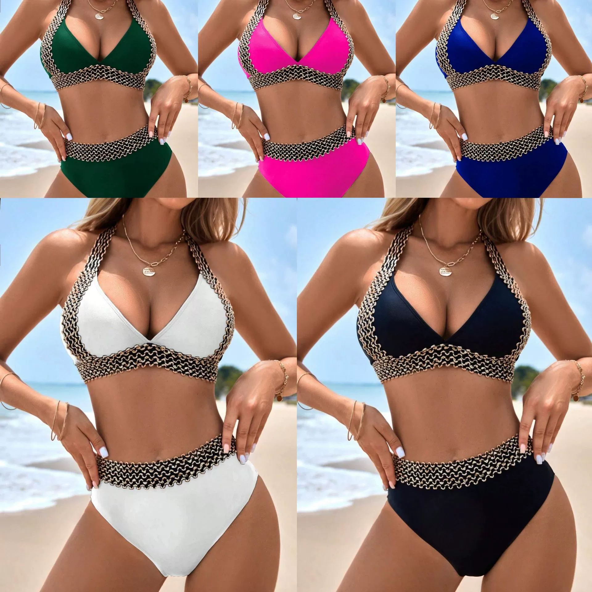 Halter Neck High Waist Two-Piece Bikini