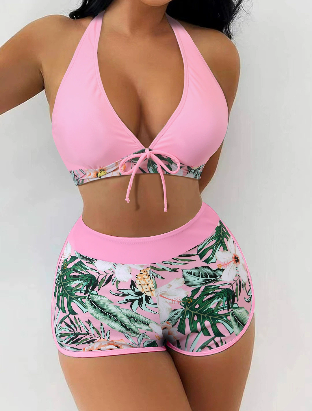 Halter Neck Two-Piece Swimsuit with High-Waist Boyshorts view 23