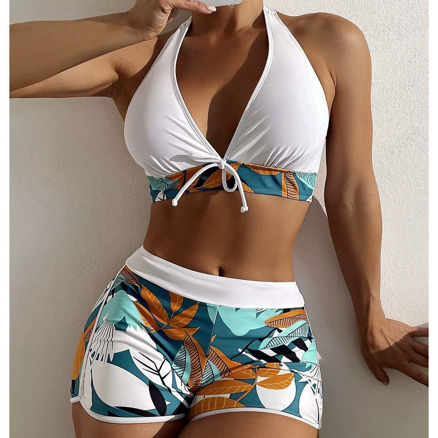 Halter Neck Two-Piece Swimsuit with High-Waist Boyshorts view 6