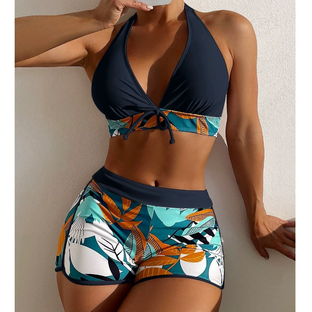 Halter Neck Two-Piece Swimsuit with High-Waist Boyshorts view 7