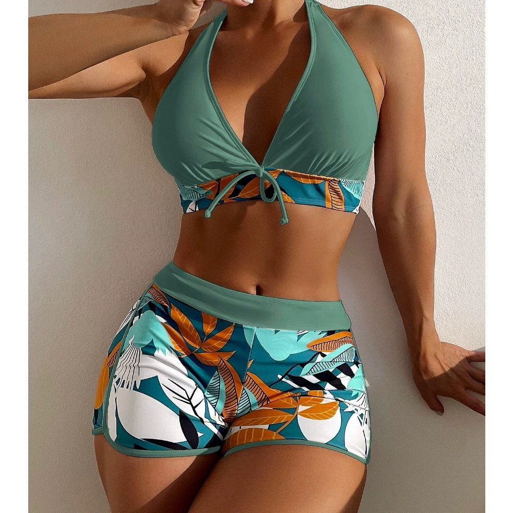Halter Neck Two-Piece Swimsuit with High-Waist Boyshorts view 8