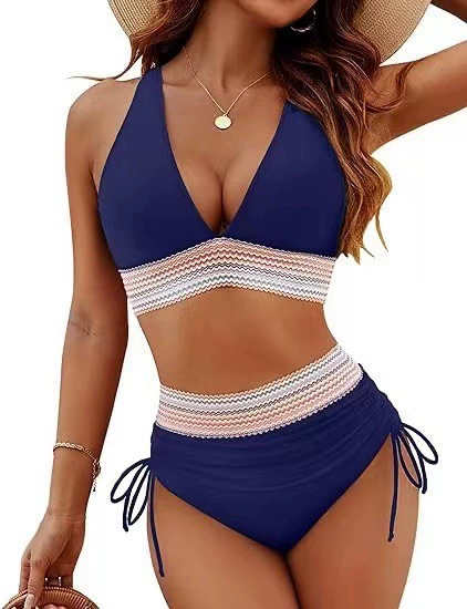 Women's Deep V-Neck High Waist Bikini Set with Side Ties view 8