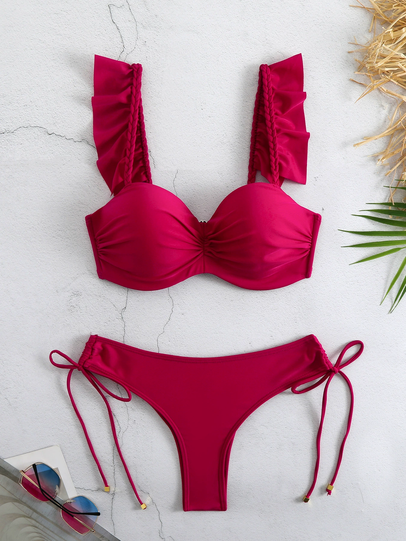 Two-Piece Bikini Set with Ruffled Straps and Side-Tie Bottom view 3