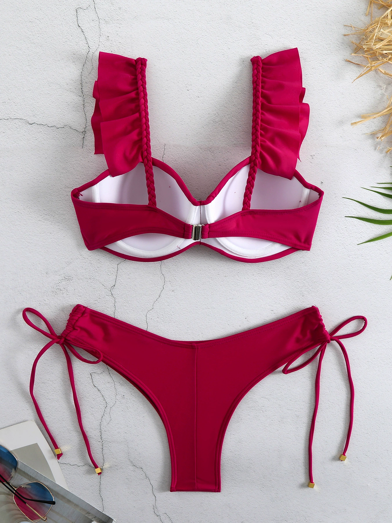 Two-Piece Bikini Set with Ruffled Straps and Side-Tie Bottom view 4
