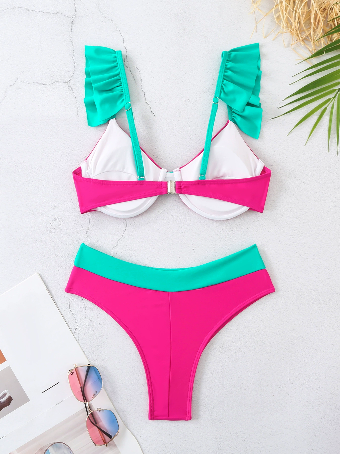Bikini Set with Ruffled Straps and Underwire Cups