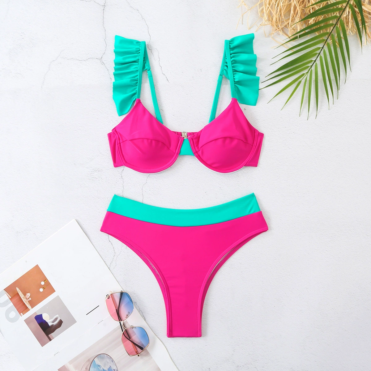 Bikini Set with Ruffled Straps and Underwire Cups view 6