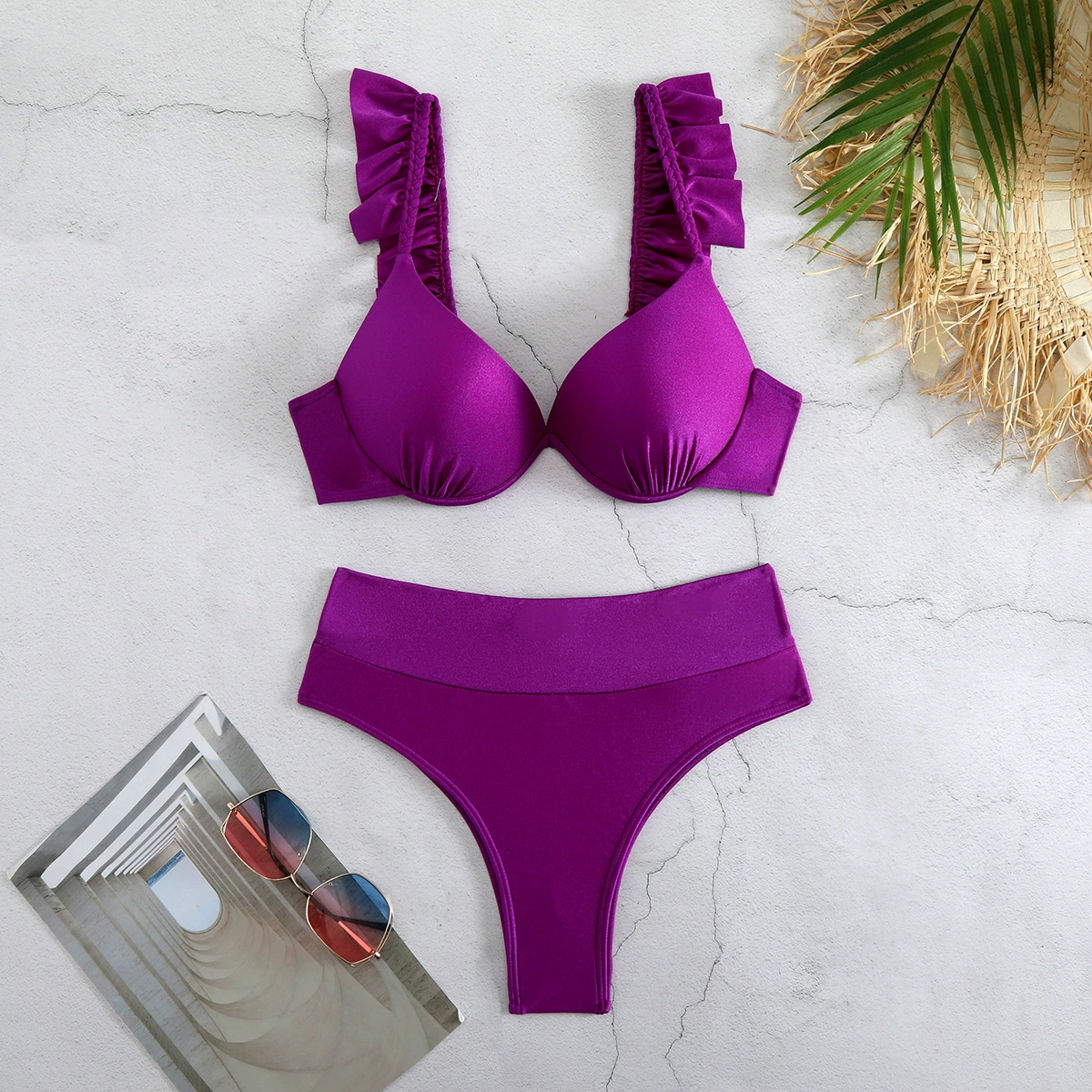 Ruffle Strap High Waist Two Piece Bikini Set view 3