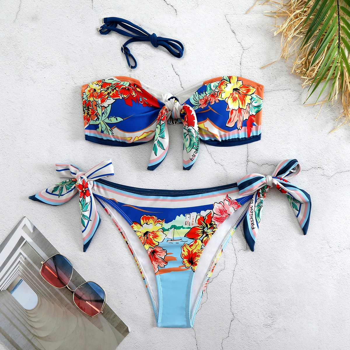 Bandeau Twist Front Two-Piece Swimsuit with Tie-Side Bottoms view 3