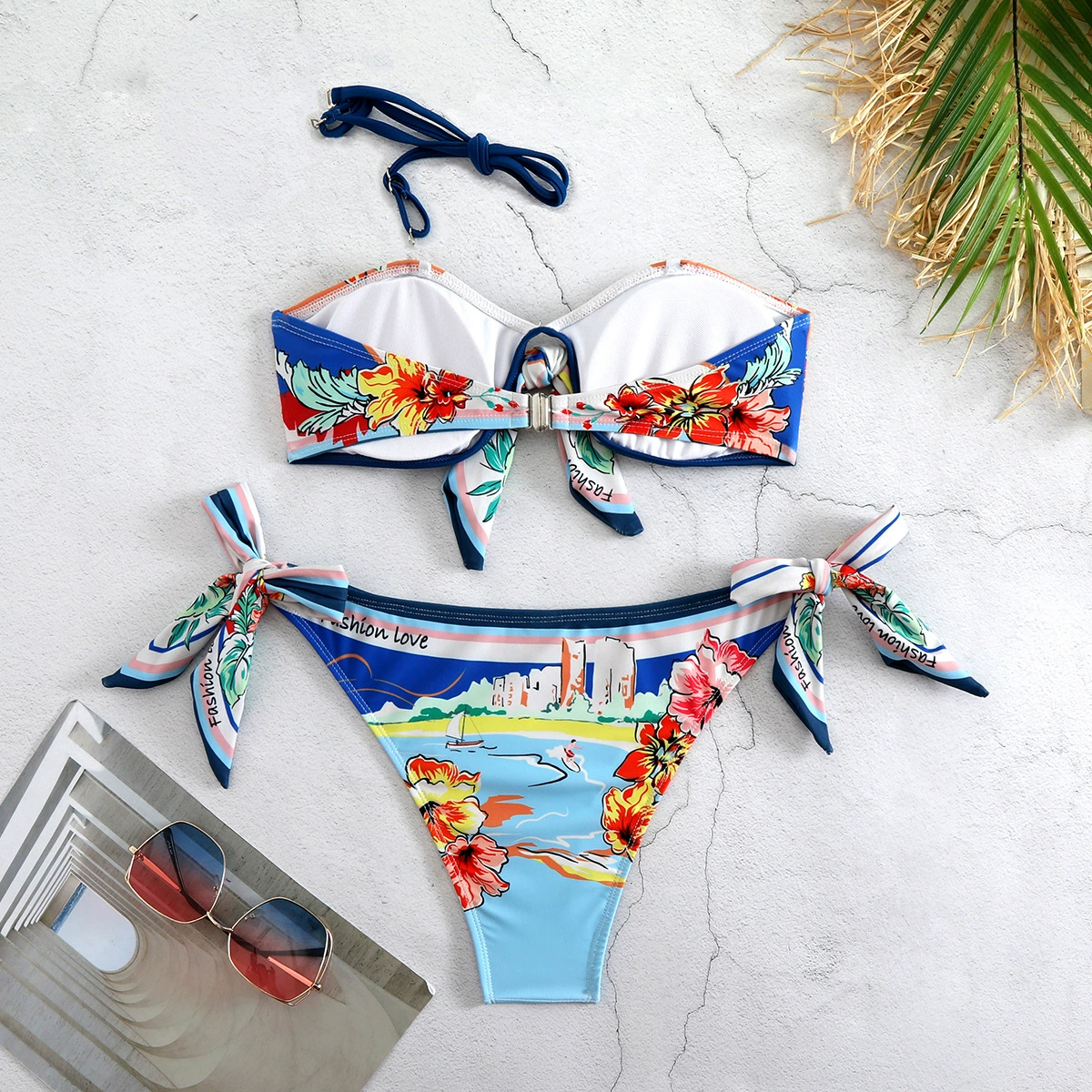 Bandeau Twist Front Two-Piece Swimsuit with Tie-Side Bottoms view 4