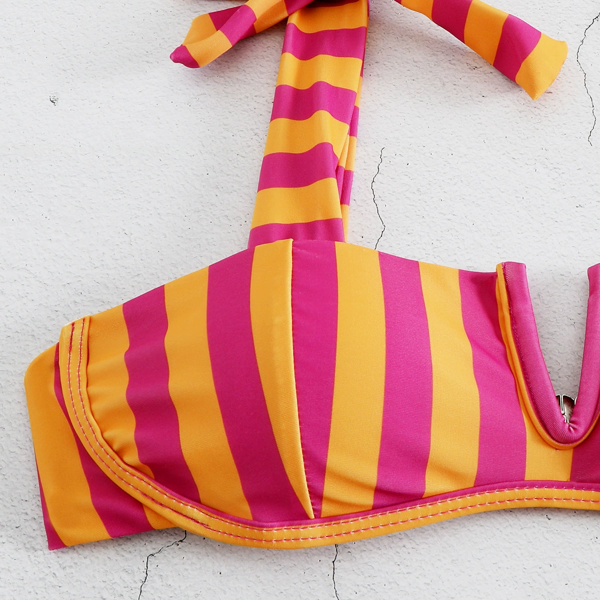 Two-Piece Bikini Set with V-Neck Top and Adjustable Bow Straps view 3