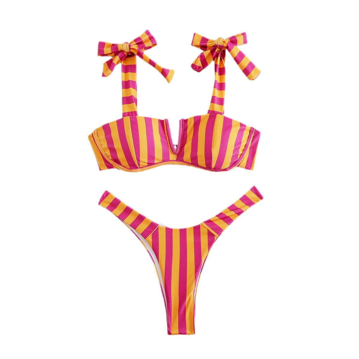 Two-Piece Bikini Set with V-Neck Top and Adjustable Bow Straps view 5