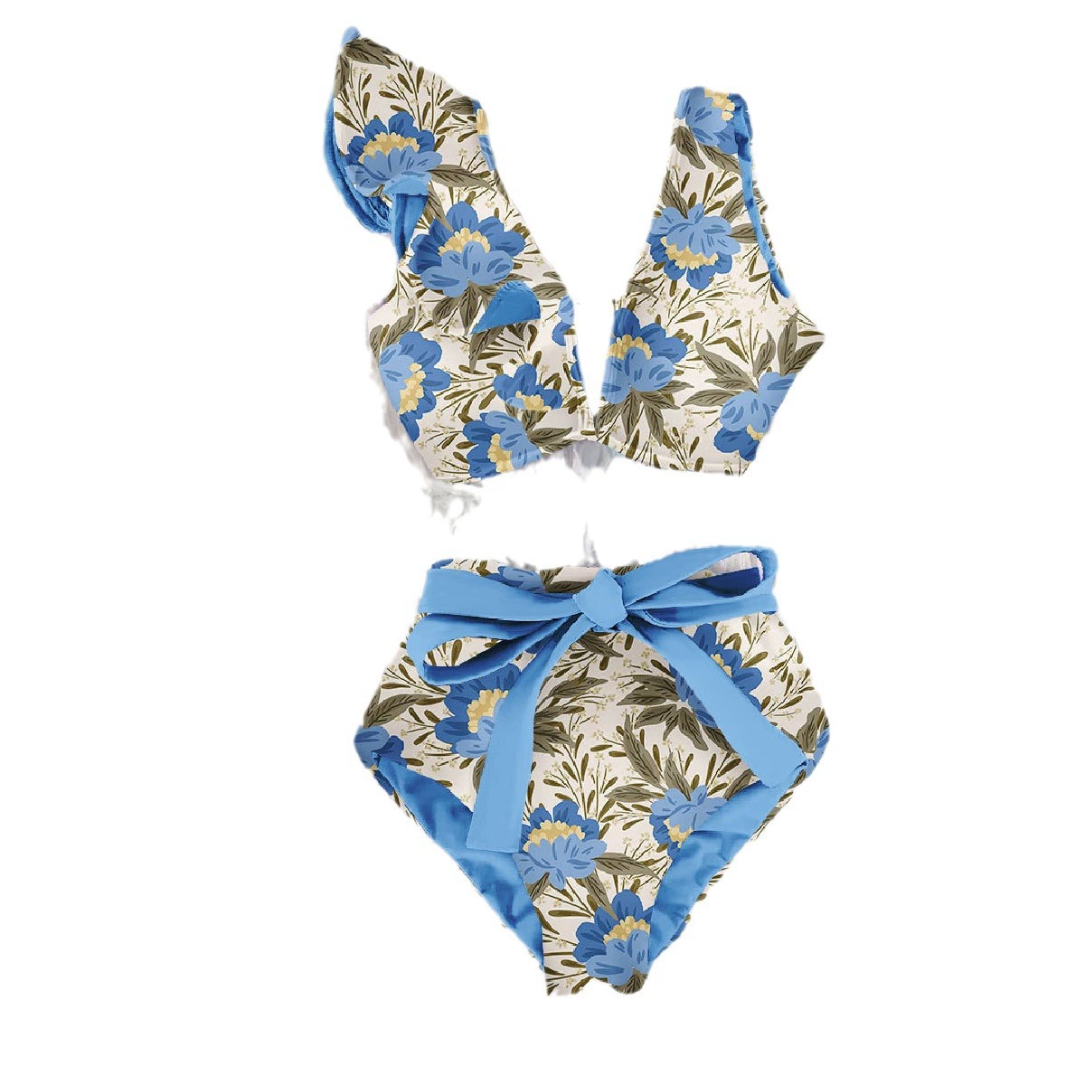 Ruffle V-Neck High-Waist Bikini Set with Bow view 5