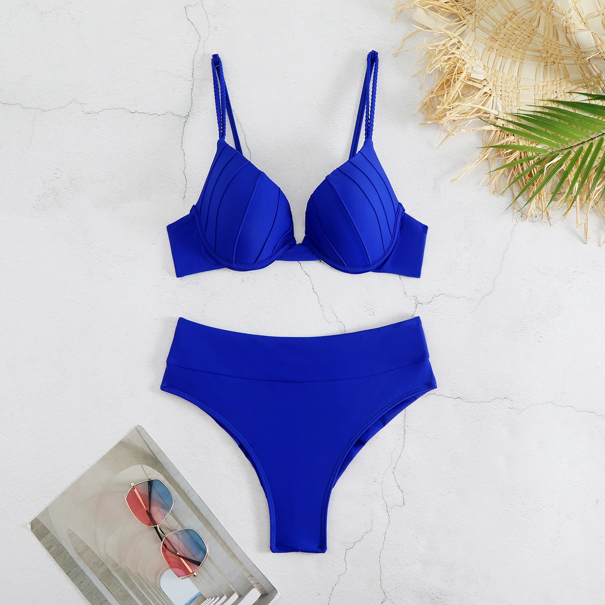 Pleated Cup High Waist Bikini Set view 3