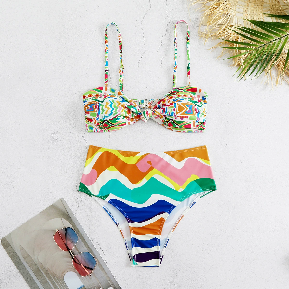 Two-Piece Bandeau Bikini Set with High Waisted Briefs view 3
