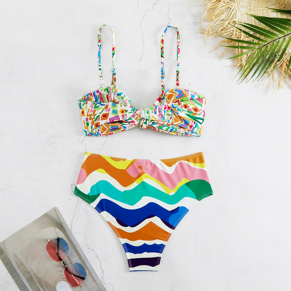 Two-Piece Bandeau Bikini Set with High Waisted Briefs view 4