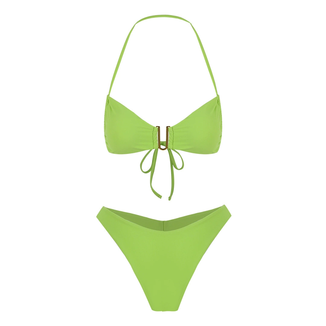 Halter Neck Bikini Set with Metal Clasp and V-Shaped Bottom view 5