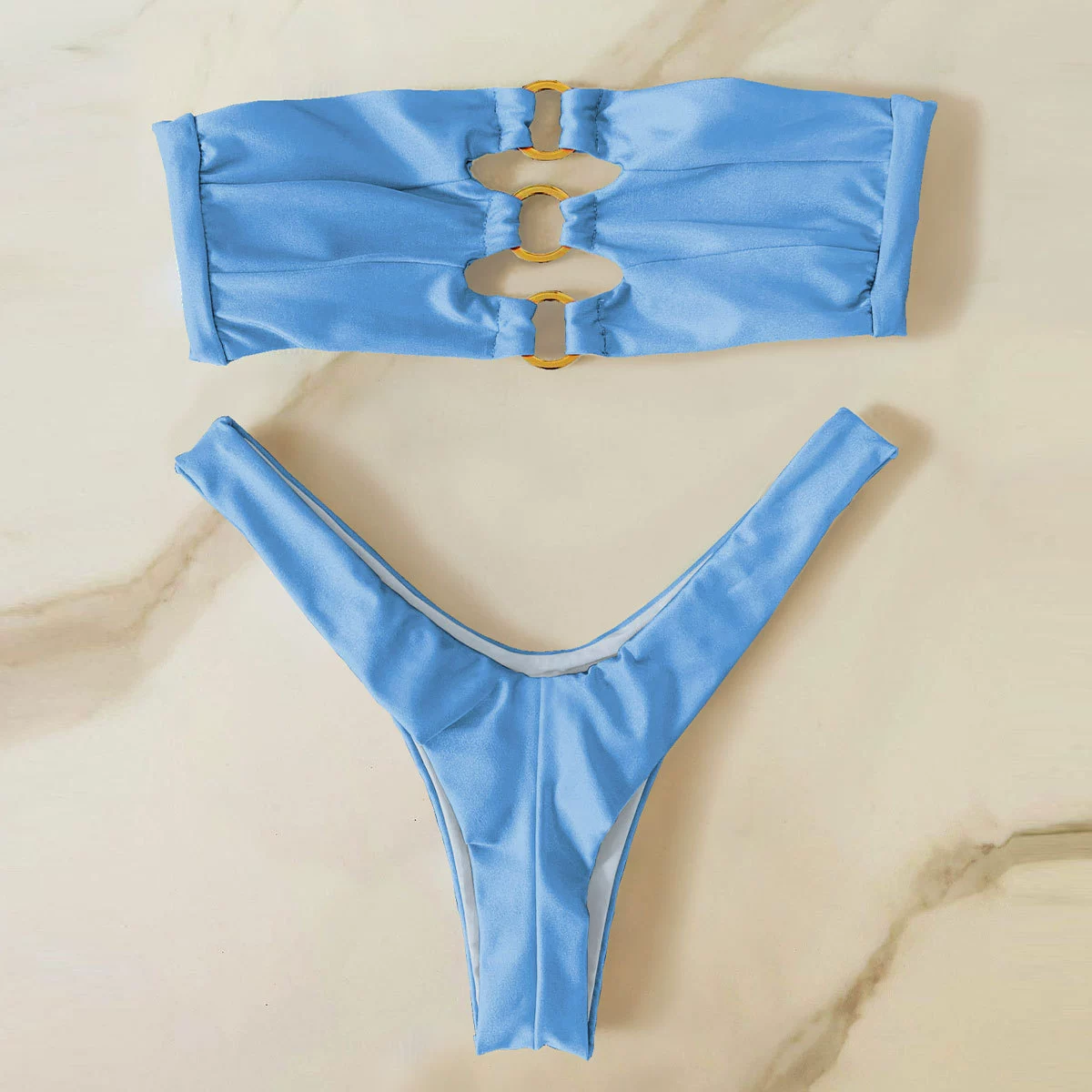 Ring Detail Halter Bikini Set with High Cut Bottoms