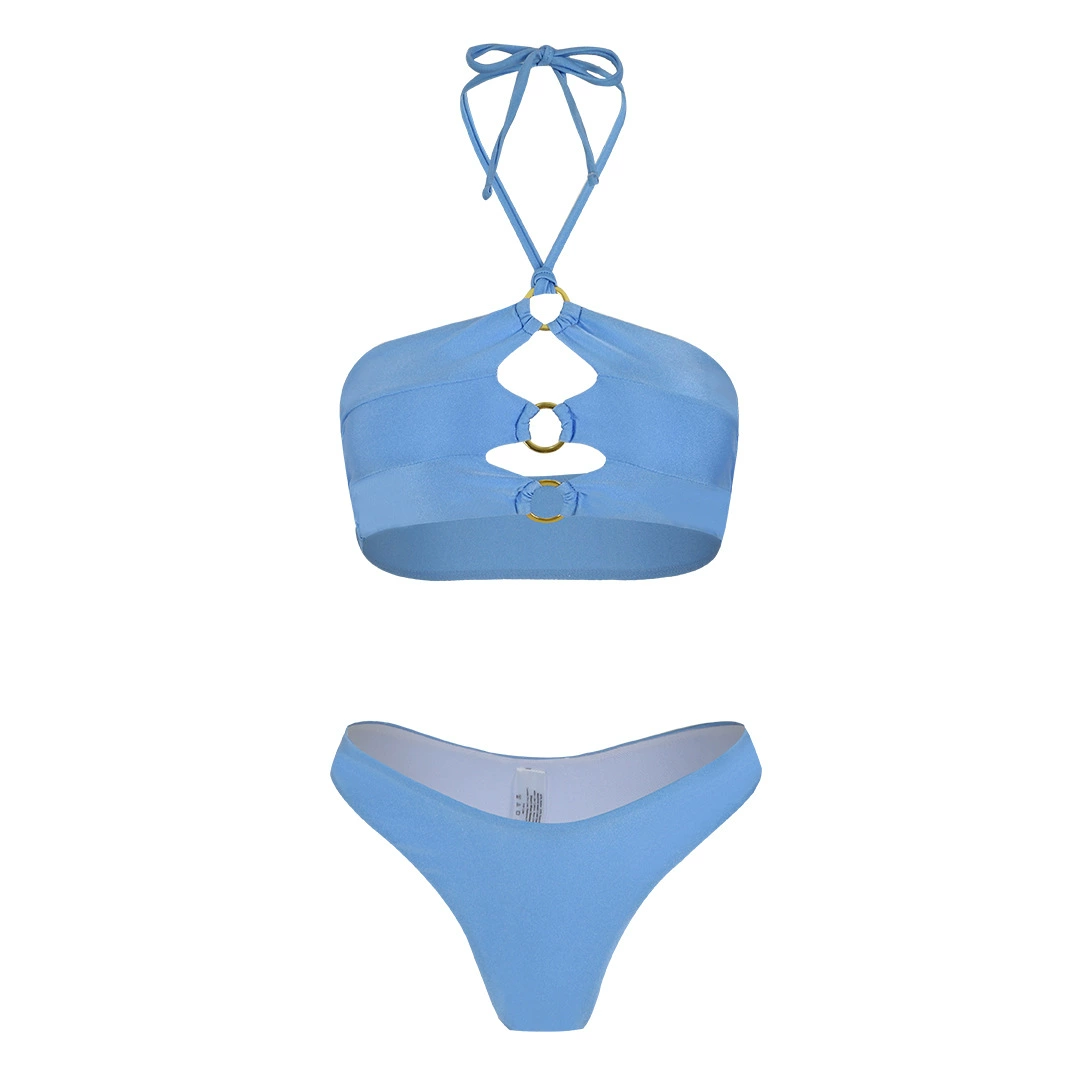 Ring Detail Halter Bikini Set with High Cut Bottoms