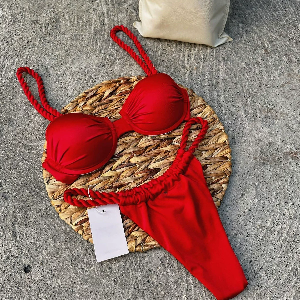 Women’s Two-Piece Bikini Set with Braided Straps and Low-Rise Bottom
