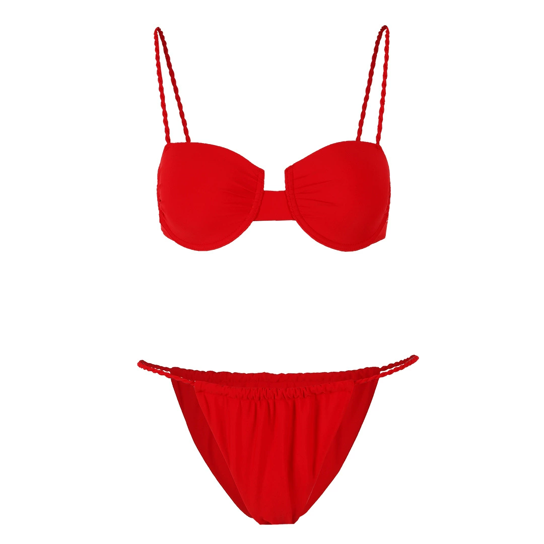 Women’s Two-Piece Bikini Set with Braided Straps and Low-Rise Bottom