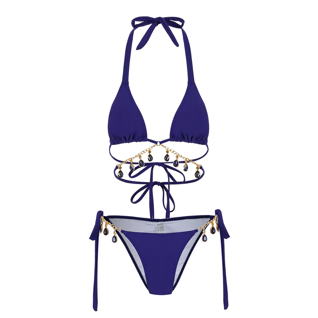 Halter Triangle Bikini Set with Chain Accents view 5