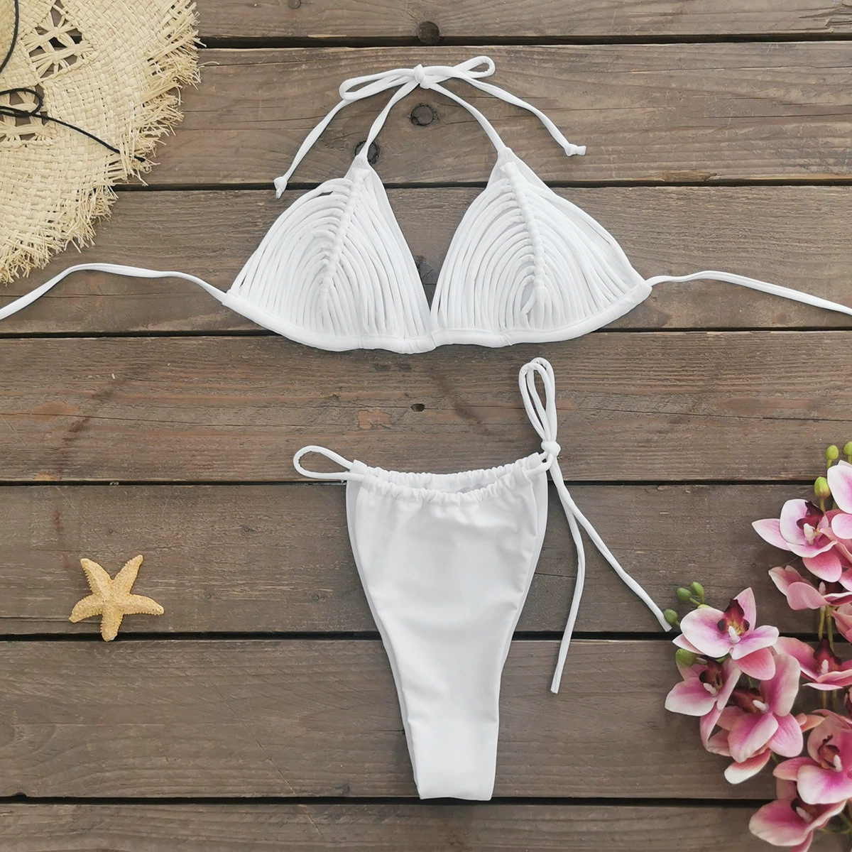 Pleated Triangle Tie-Side Bikini Set view 4
