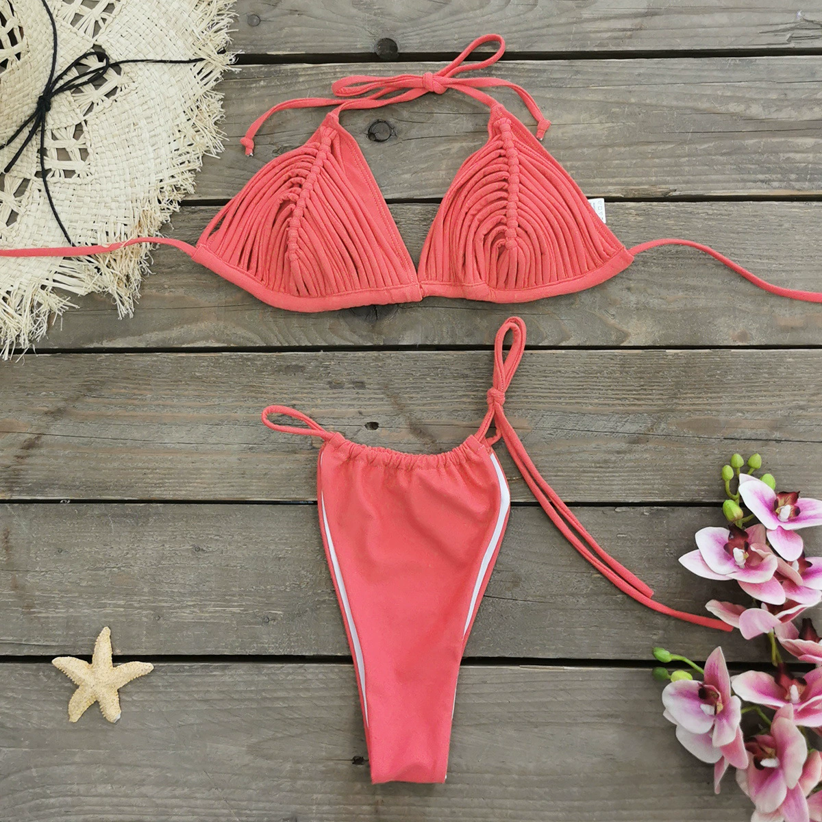 Pleated Triangle Tie-Side Bikini Set view 6