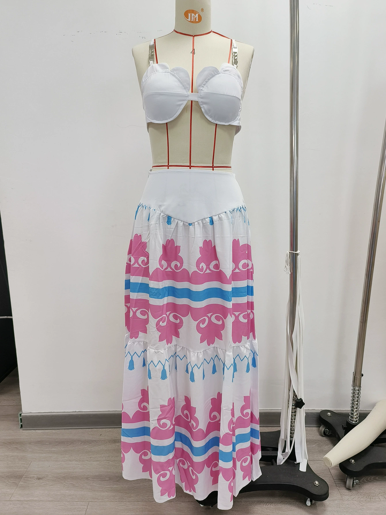 Two-Piece Balconette Bikini and Tiered Maxi Skirt Set view 3