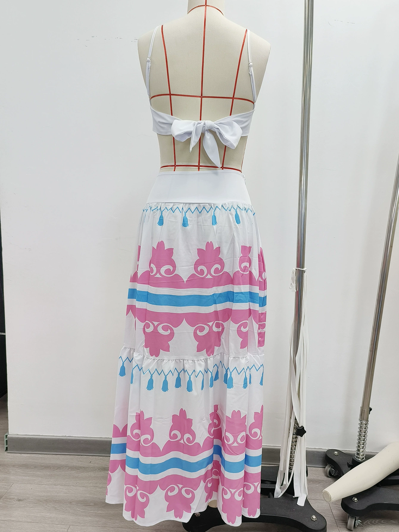 Two-Piece Balconette Bikini and Tiered Maxi Skirt Set view 5