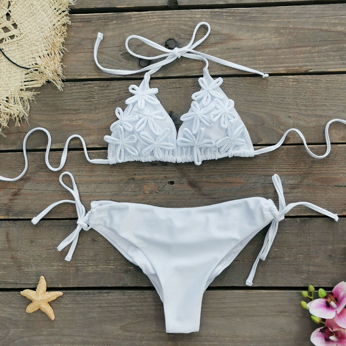 Halter Neck Bikini Set with Ruched Side-Tie Bottoms