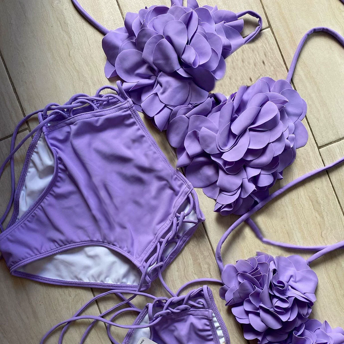 Halter Neck Bikini Set with High-Waist Tie-Side Bottoms