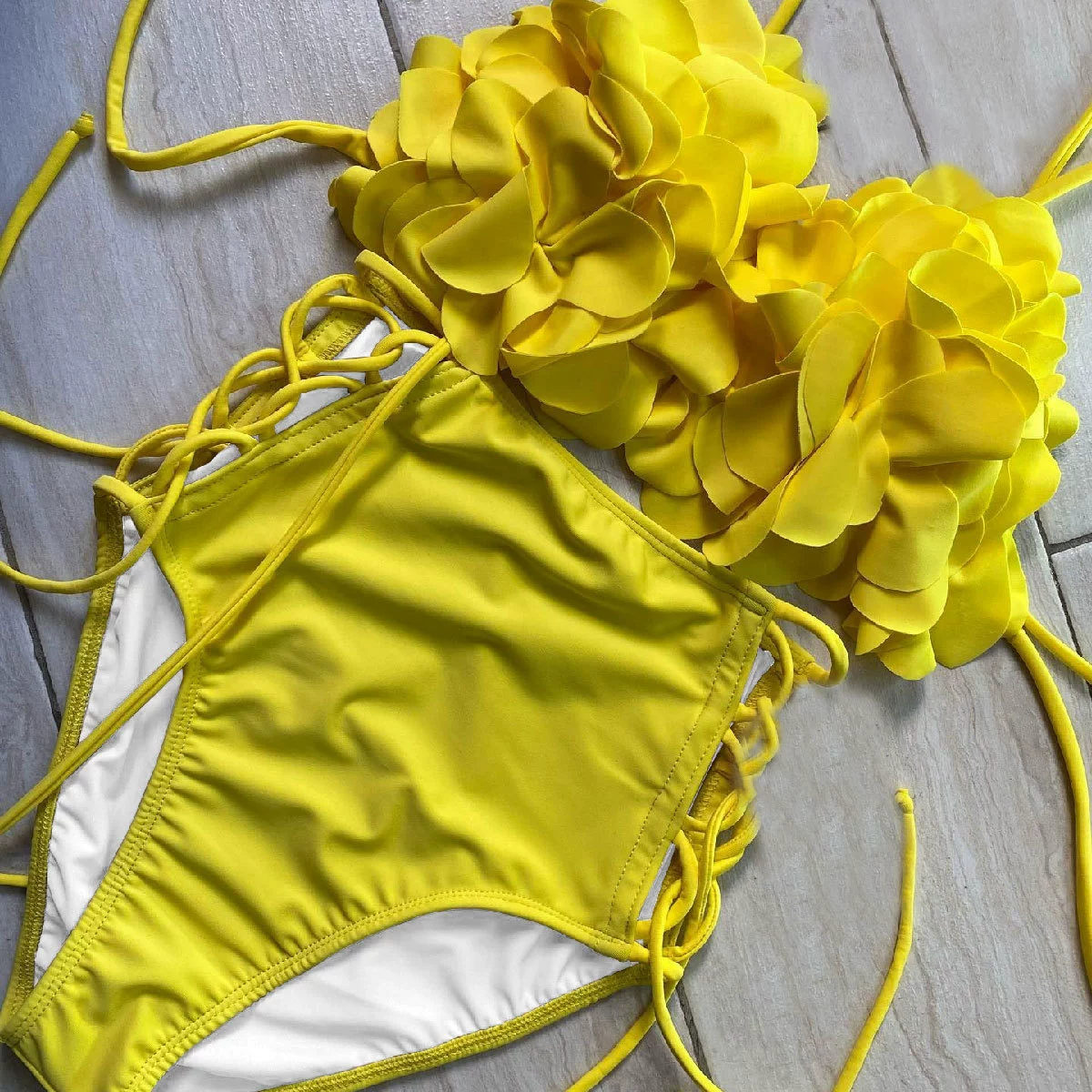 Halter Neck Bikini Set with High-Waist Tie-Side Bottoms