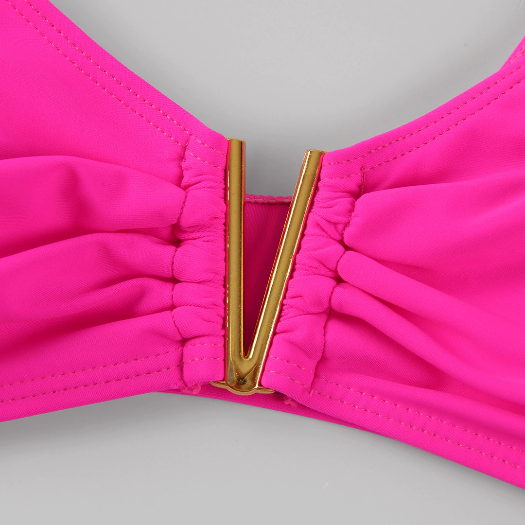 Women's Two-Piece Bikini Set with Ruffled Shoulders and High-Waist Bottom view 4