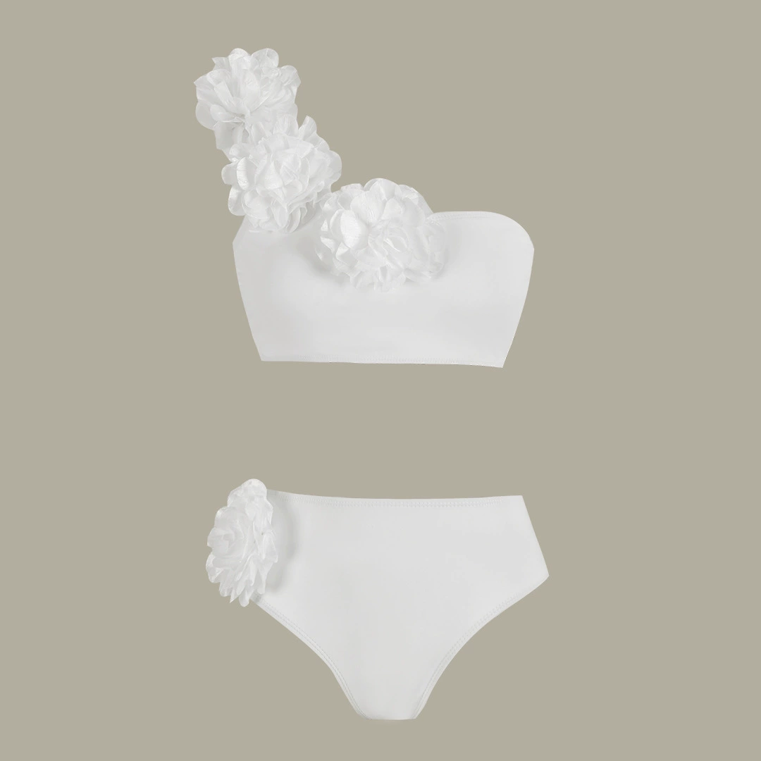 One-Shoulder Applique High-Waist Bikini Set